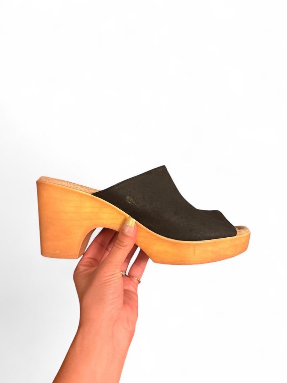 CL by Laundry Black Suede Platform Clog Mules